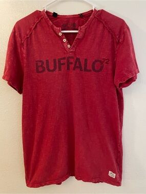 Buffalo David Bitton Red Short-Sleeve Henley Logo Tee
